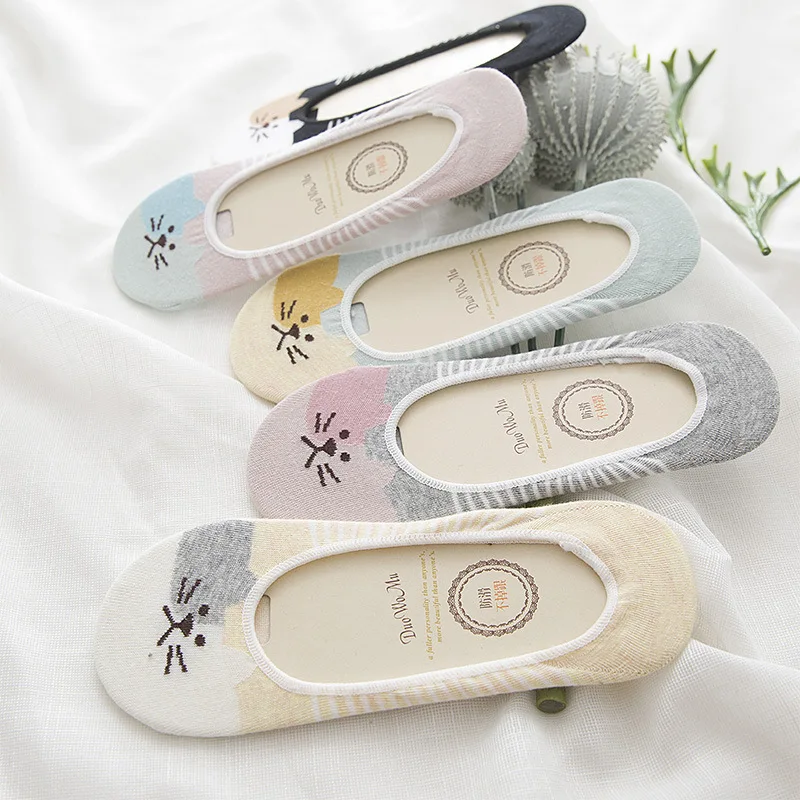 5 пар/партия носки женские летние милые кошки модные хлопковые до щиколотки