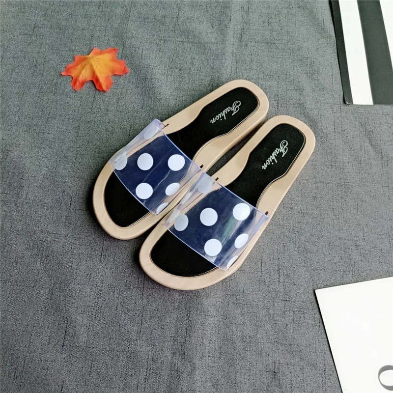 Прозрачные женские шлепанцы Летние Обувь на плоской подошве с надписями