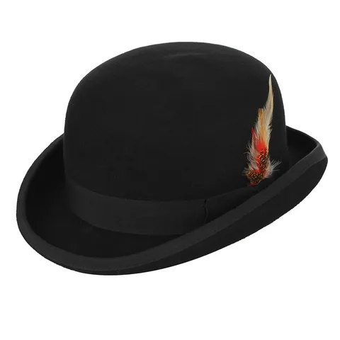 GEMVIE 4 размера 100% Шерсть Войлок черный Дерби котелок шляпа для мужчин женщин перо атласная подкладка Повседневная официальная фетровая шляпа