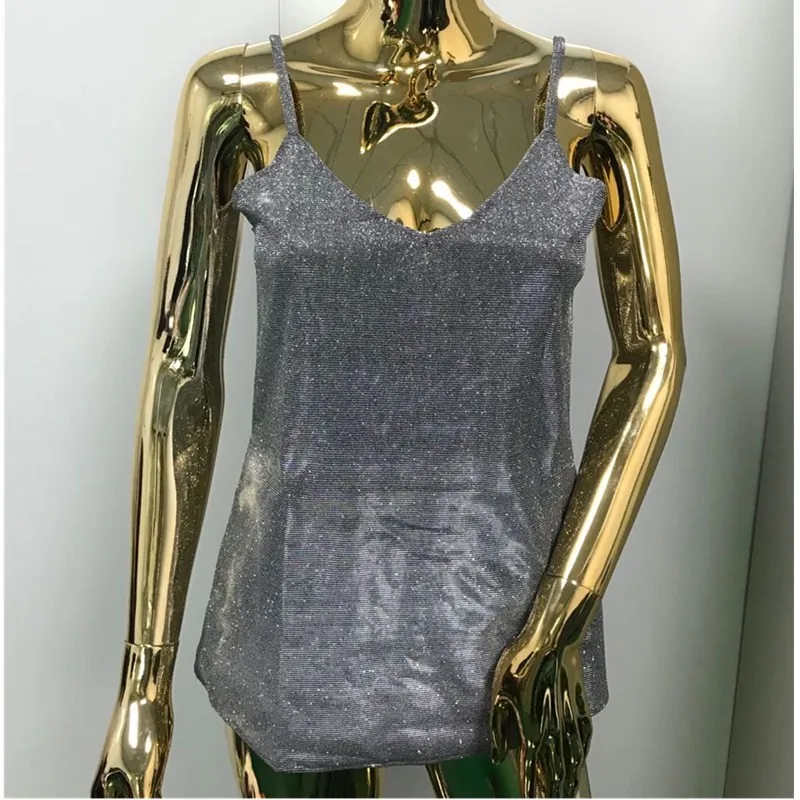 Women's Shiny Tank Tops New Sexy Sling Loose Soild Color Sleeveless Vest Ladies' Fashionable V-neck Camisole Summer Hot Selling