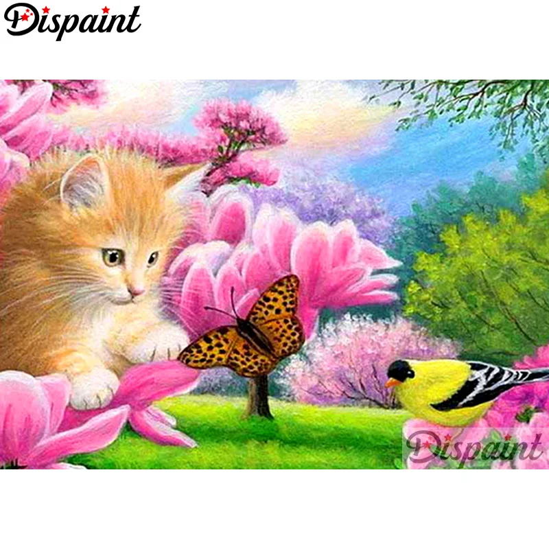 

Dispaint Full Square/Round Drill 5D DIY Diamond Painting "Cat butterfly" Embroidery Cross Stitch 3D Home Decor A10481