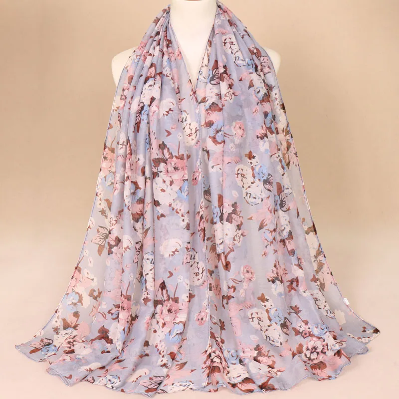 Модный женский шарф с принтом хиджабы цветочные вискозные шали мусульманские