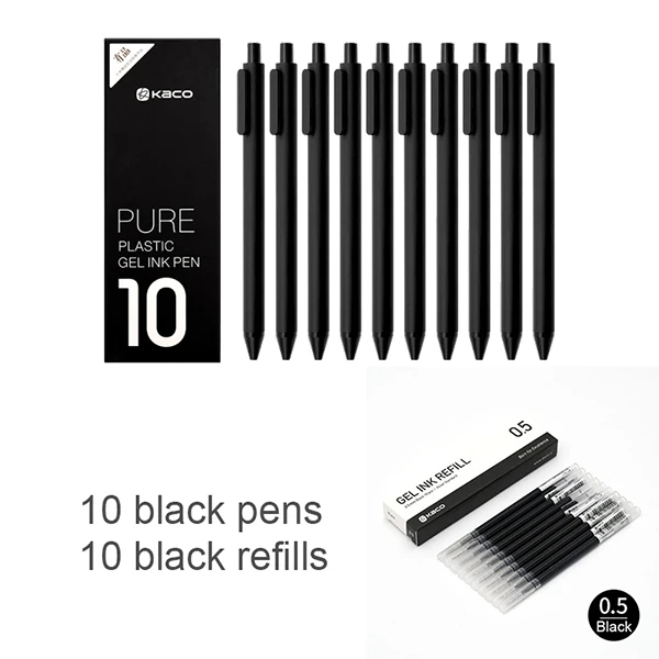 Black and black ink 10 шт./упак. Xiaomi KACO ручка 0,5 мм чернилами ручка черный, белый цвет ABS Пластик и плавность линий для студентов школы/Обувь для офиса - Цвет: Black and black ink