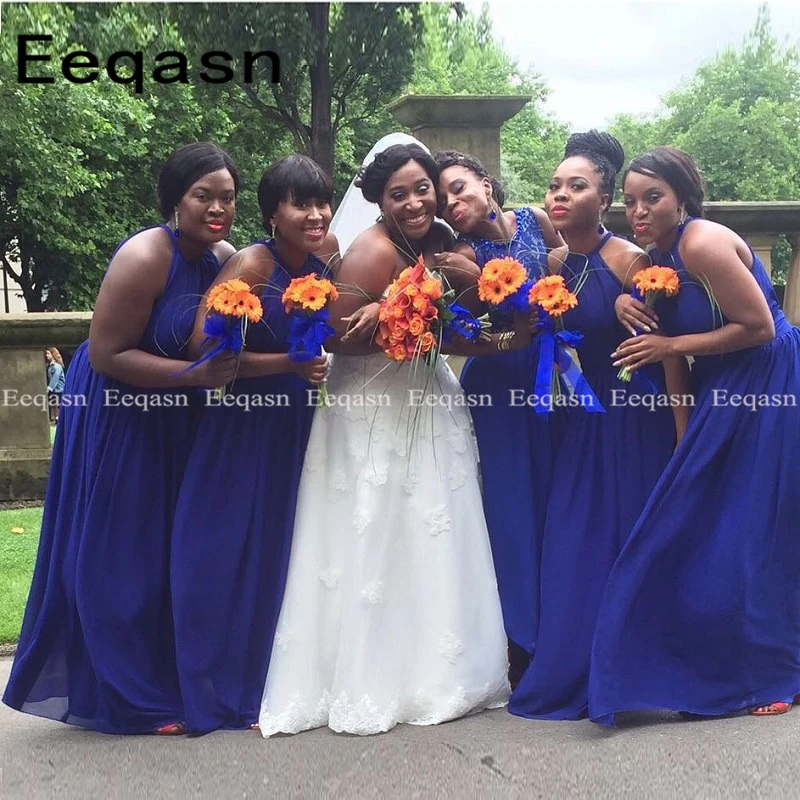 Простые синие шифоновые платья подружки невесты для свадебной вечеринки 2020