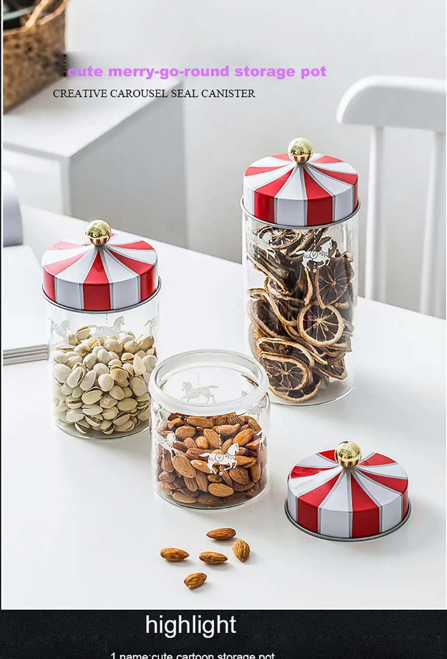 New Arrival Sale Nordic Merry-go-round Glass Sealed Pot-coffee Food For Grain Storage Box Kitchen Containers Container