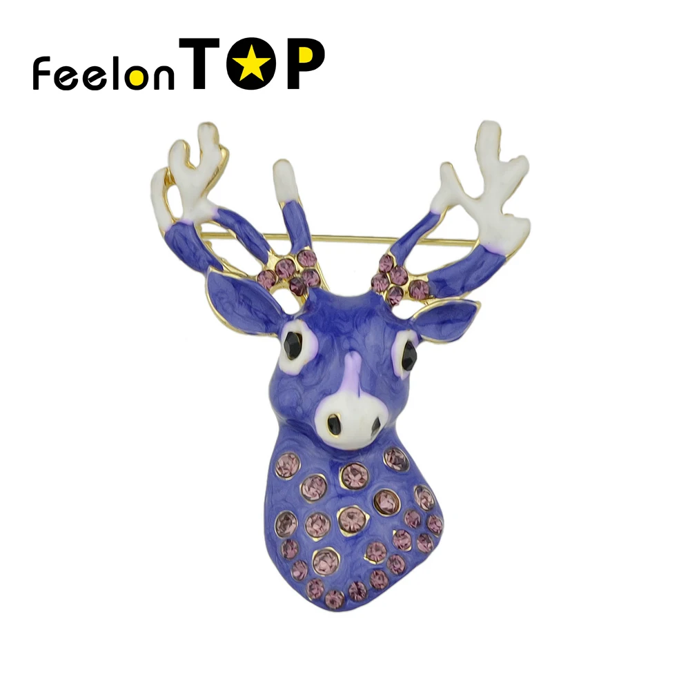 Feelontop Роскошные bijoux Золото Цвет Брош фиолетовый ful эмаль голова оленя Форма Броши