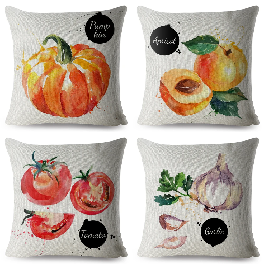 С изображением фруктов и овощей для Обеденная наволочка 45*45 см льняные Чехлы