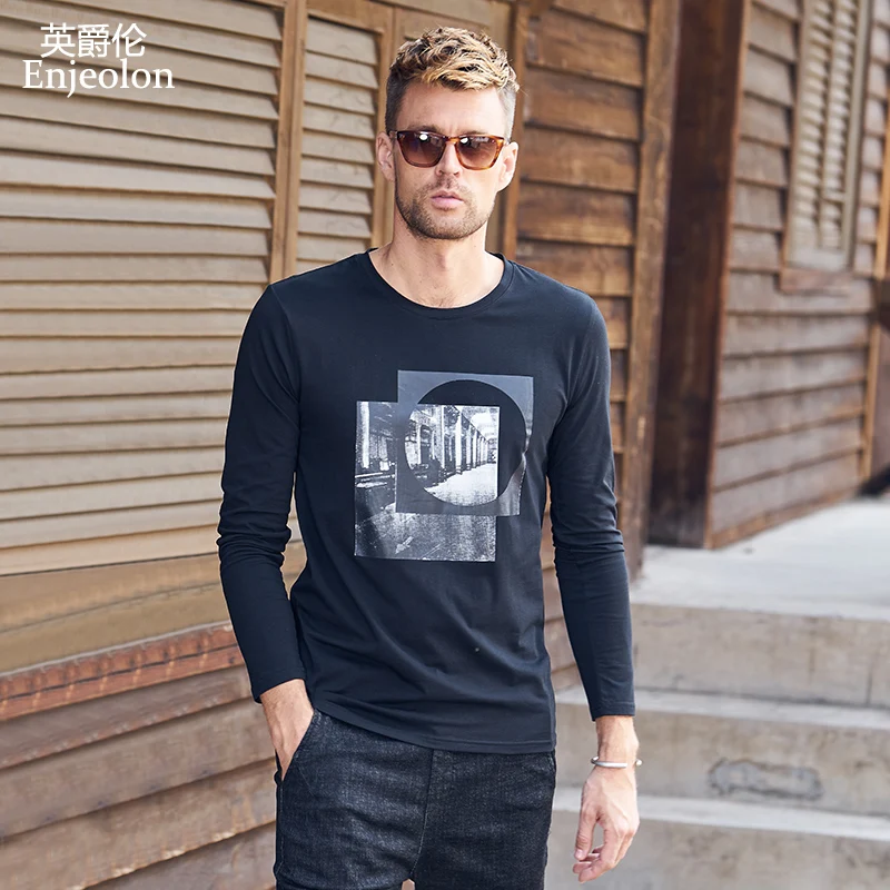 Enjeolon бренд с круглым вырезом футболка длинным рукавом для мужчин хлопок 3 Цвет