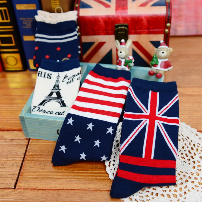 Модные Хлопковые женские носки с флагом в английском стиле новый дизайн милые