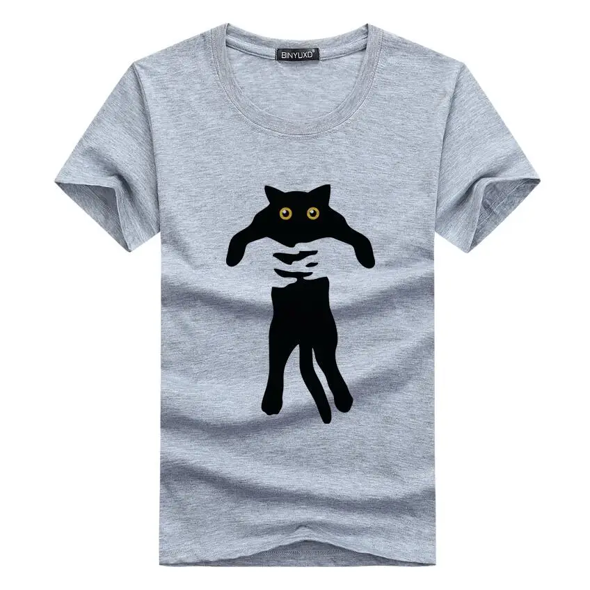 Черная кошка Мужская футболка Забавный принт Кот в руках письмо мужская летняя