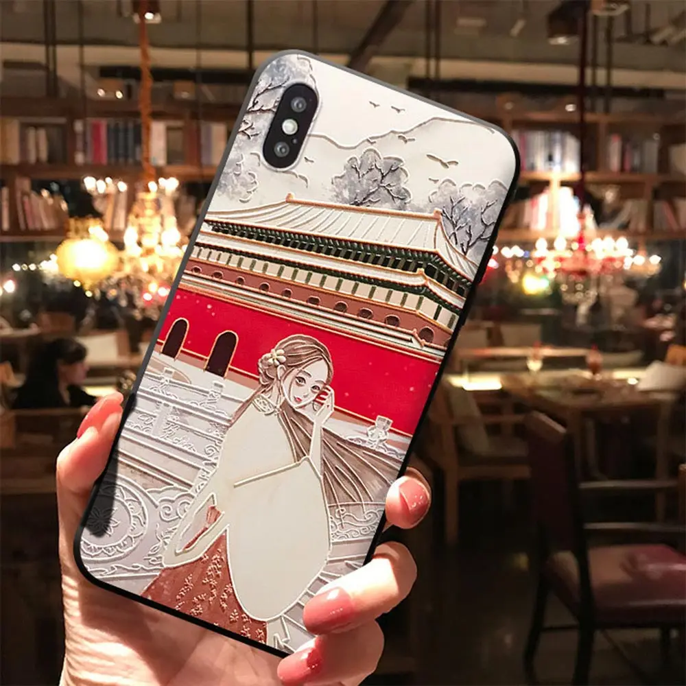 07 3D рельефный матовый чехол для iPhone 11 pro XR Xs Max, Мягкий Силиконовый ТПУ Модный чехол в китайском стиле для iPhone X XS 7 8 Plus, чехол - Цвет: 07
