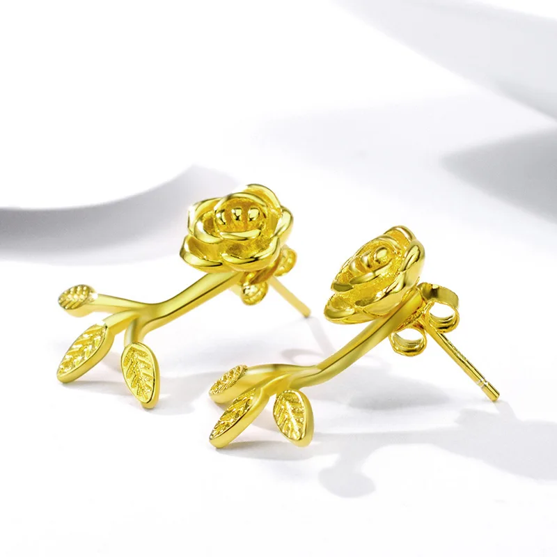 Модные серьги-гвоздики с 3D принтом розы из стерлингового серебра 925 пробы