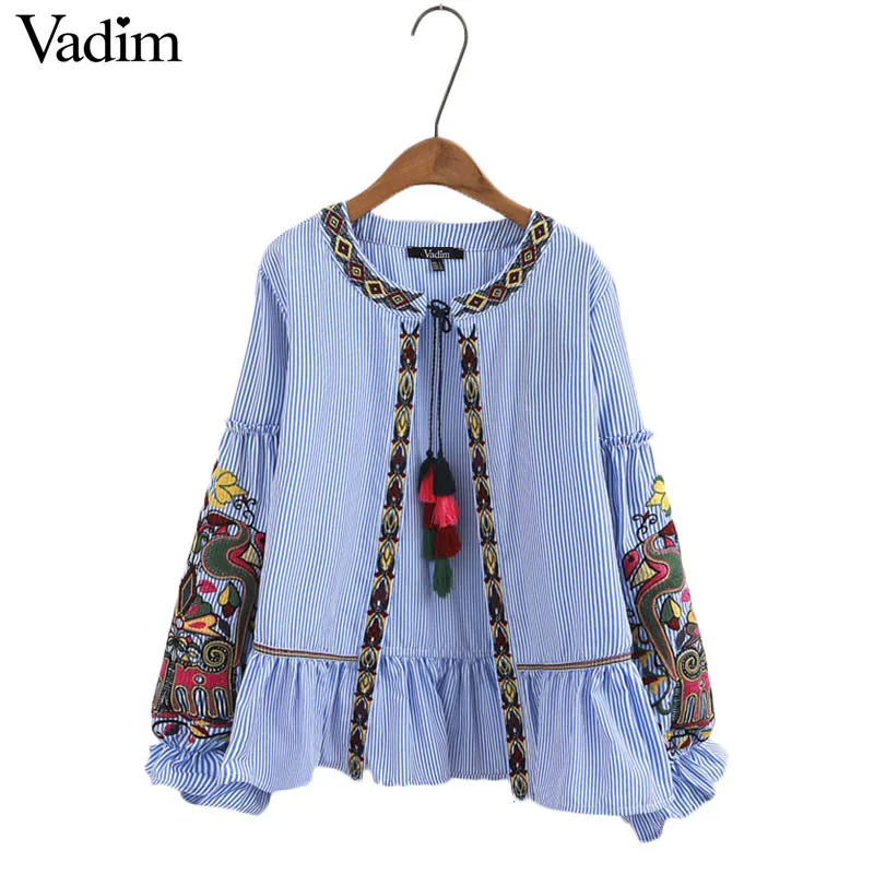 Вадим для женщин Винтаж Бохо вышивка кисточкой галстук Полосатое пальто с