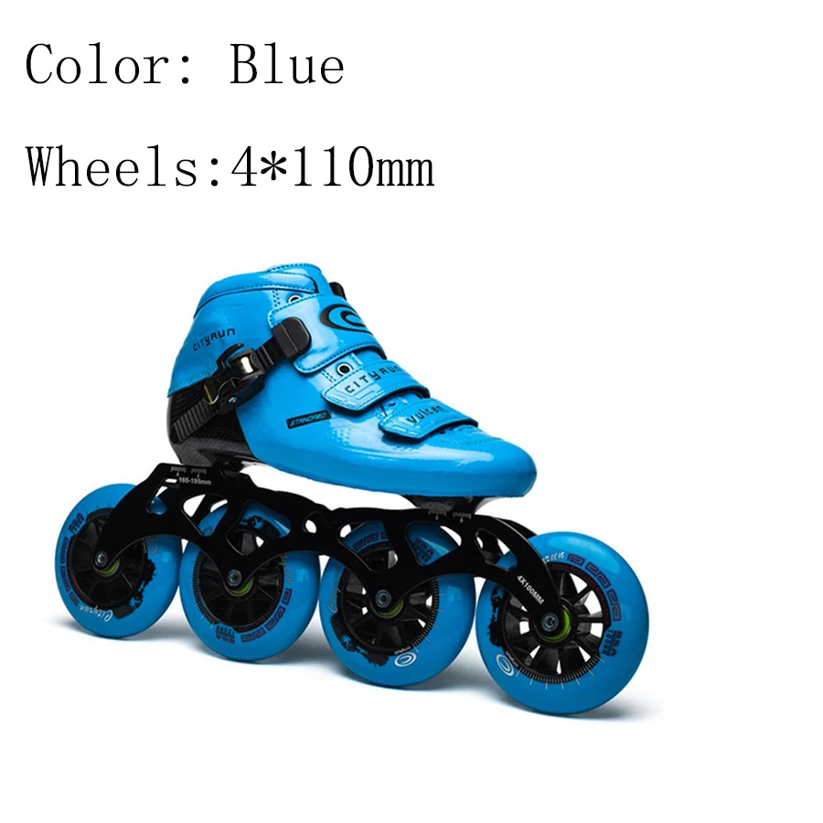 Blue 4-110mm Cityrun скоростные роликовые коньки евро размер 30-44 углеродного волокна профессиональные соревнования 4*90/100/110 мм колеса гоночные ролики - Цвет: Blue 4-110mm