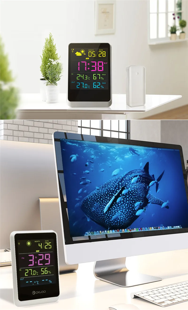 DIGOO DG-TH11200 Weather Station Digital Alarm Clock Calendar Wireless Outdoor Indoor Forecast Sensor Thermometer Hygrometer