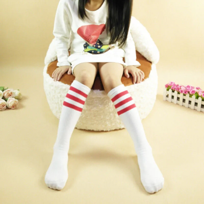 Хлопковые носки до колена Pudcoco для мальчиков и девочек полосатые школьные