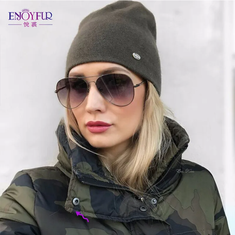 Enjoyfur осень зима Толстая теплая шерсть шляпы для женщин хорошее качество шапка