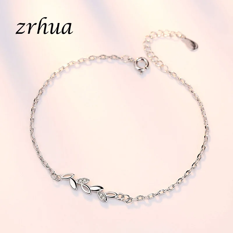 ZRHUA новый стиль модный браслет браслеты серебряного цвета с листьями цирконием