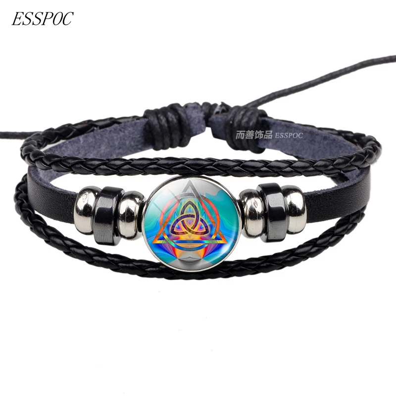 Кожаный браслет Triquetra стеклянный купольный кабошон Button ювелирные изделия