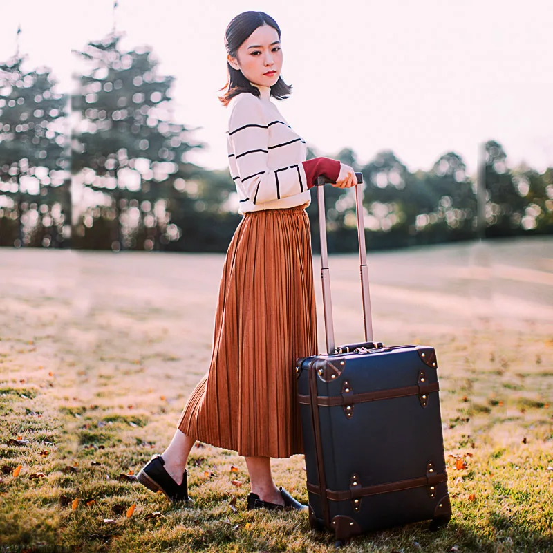 Колёса кожаная сумка для багажа вертушка Женская Ретро тележка 20 дюймов дорожная