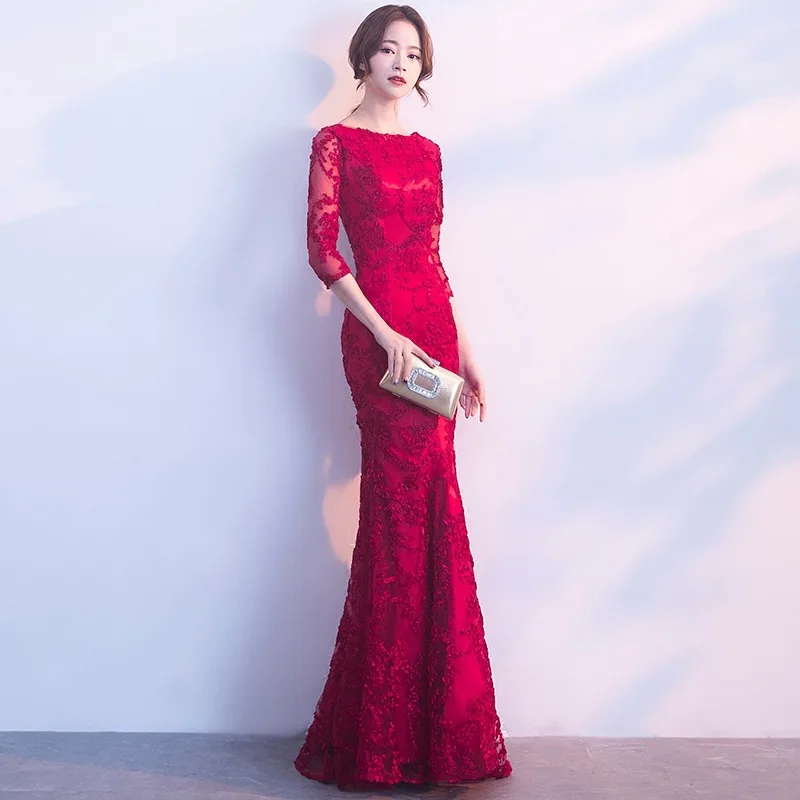 DongCMY Длинные Формальные рукава вечерние платья бургундского цвета Vestido размера плюс вечерние платья