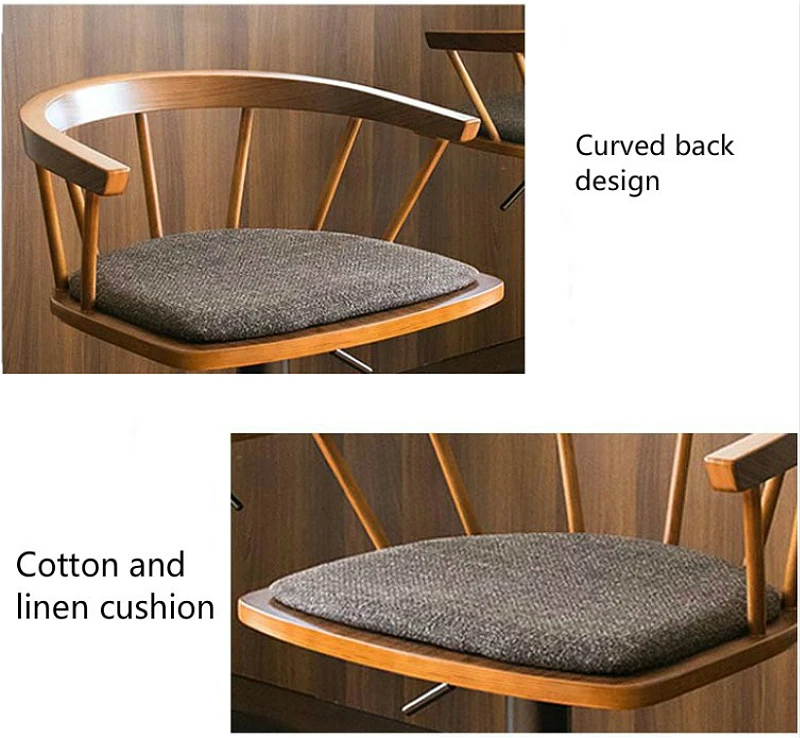 Простой низкий барный стул из цельного дерева вращающийся домашний для отдыха в