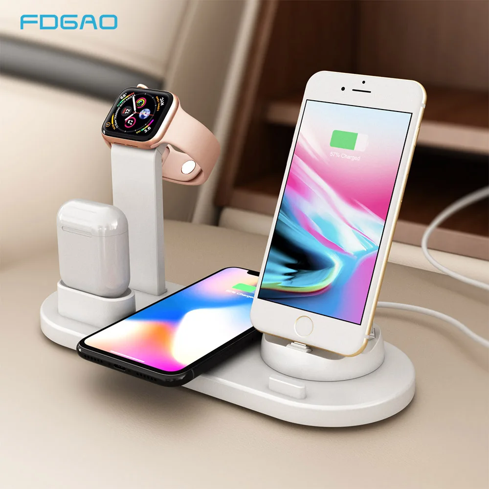 10 Вт Qi Беспроводное зарядное устройство для iPhone XS XR X 8 samsung S10 S9 usb type C 4 в 1 Зарядная Станция док-станция для Apple Watch Airpods