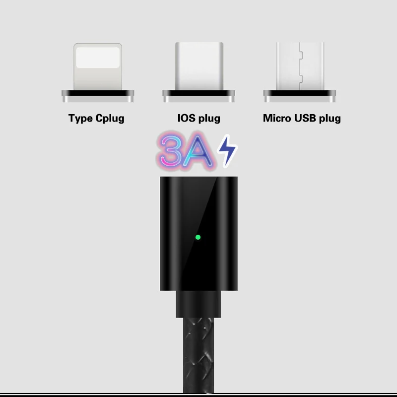 Магнитный зарядный кабель 1 м, кабель Micro USB для iPhone XR XS Max X 8 7 6 S, магнитное зарядное устройство usb type C, светодиодный кабель для зарядки