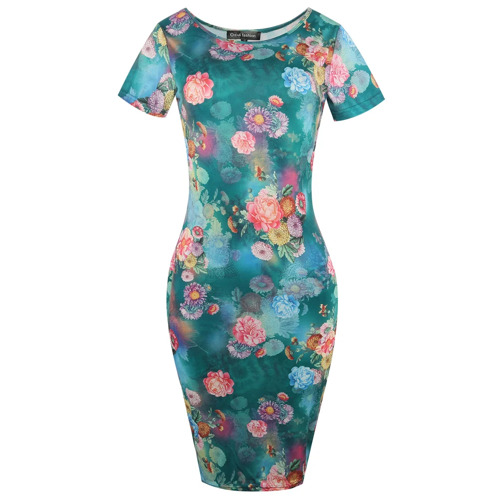 Для женщин Винтаж цветочный принт форма карандаш 2019 летнее платье Сексуальная