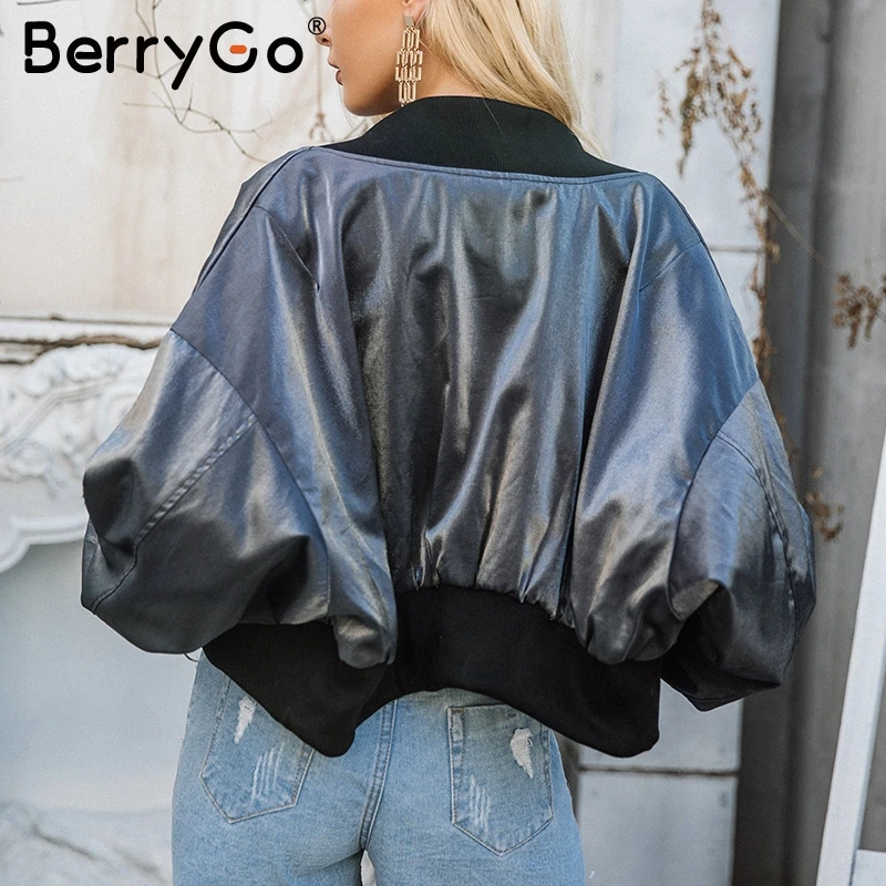 BerryGo Женская куртка с рукавом летучая мышь, верхняя одежда, пальто, уличная бейсбольная Базовая куртка, модная осенне-зимняя женская куртка