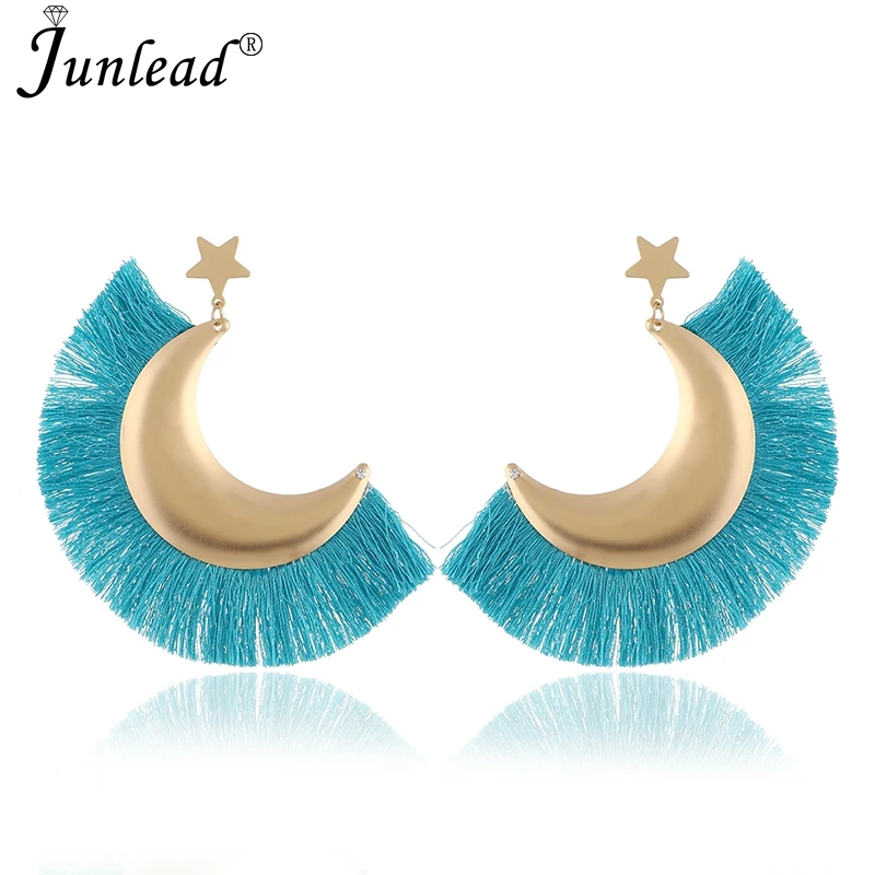 Junlead Новое поступление богемные этнические серьги с Луной и звездой многоцветные