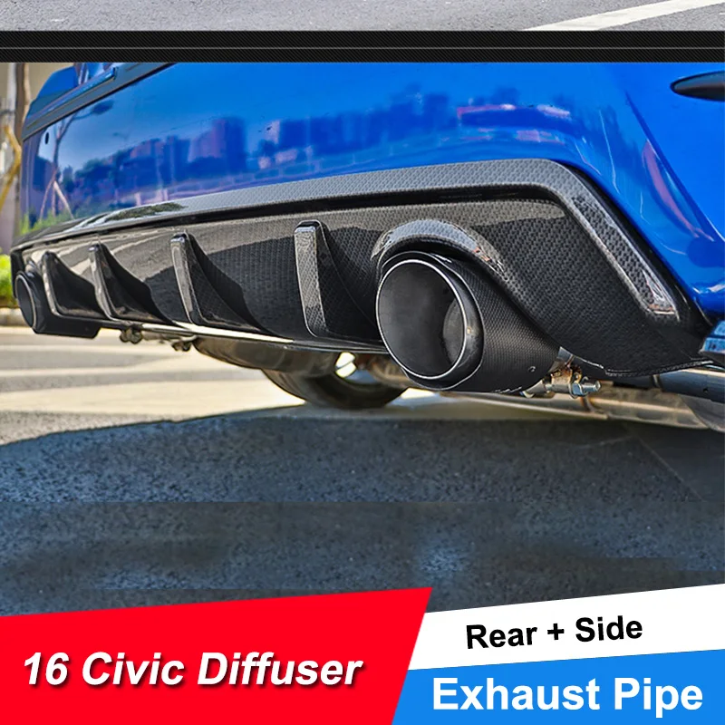 

JNCFORURC Rear Diffuser Body Kit Exterior Tuning For honda Civic 2016 17 18 Sedan Rear Side Diffuser Dual pipe Exhaust For Civic