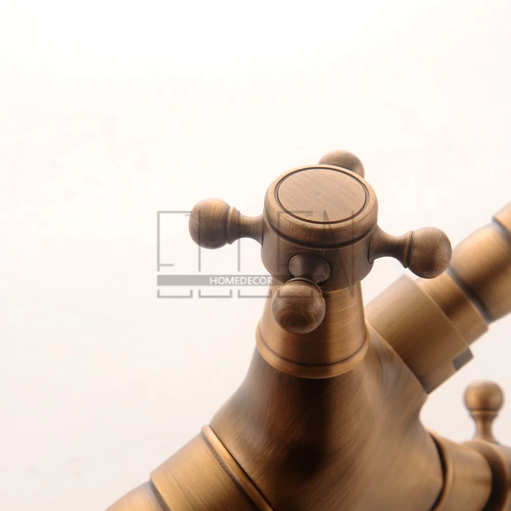 

Unique antique brass Superior luxury faucet deck mounted tall taps double handle bathroom washbasin mixer swivel spout EL5001