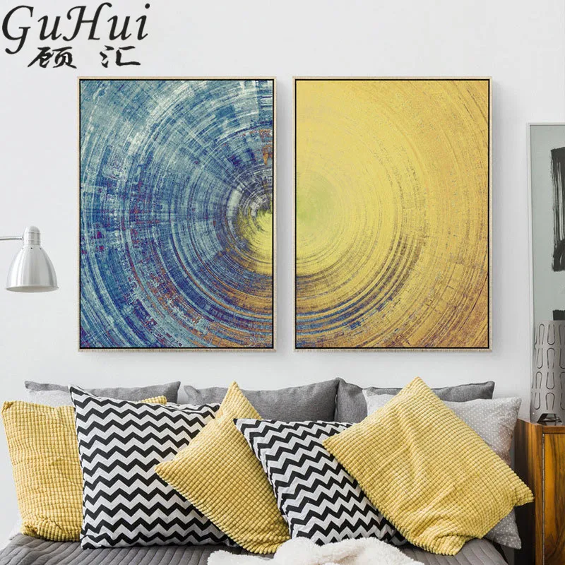 Сине желтая вихревая комбинация творческий плакат с текстурой земли Современная