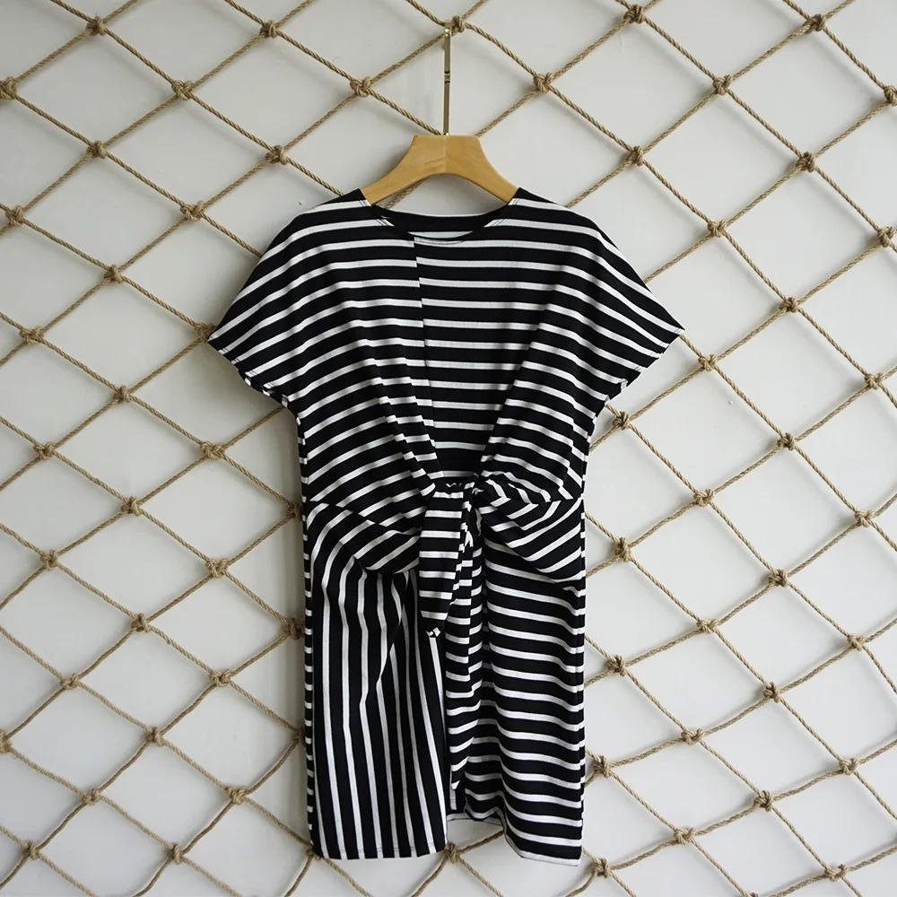 Женское летнее платье-рубашка Бандажное свободное платье с поясом однотонное