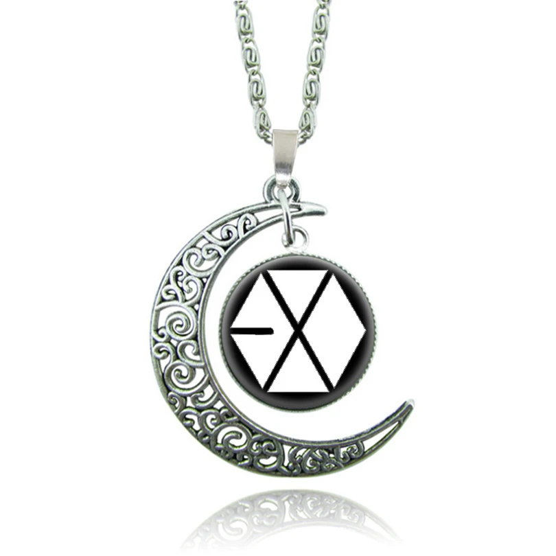Модный KPOP логотип EXO Moon ожерелье серебряного цвета стеклянный кулон ожерелье s для женщин девушек массивные ювелирные изделия - Окраска металла: 5