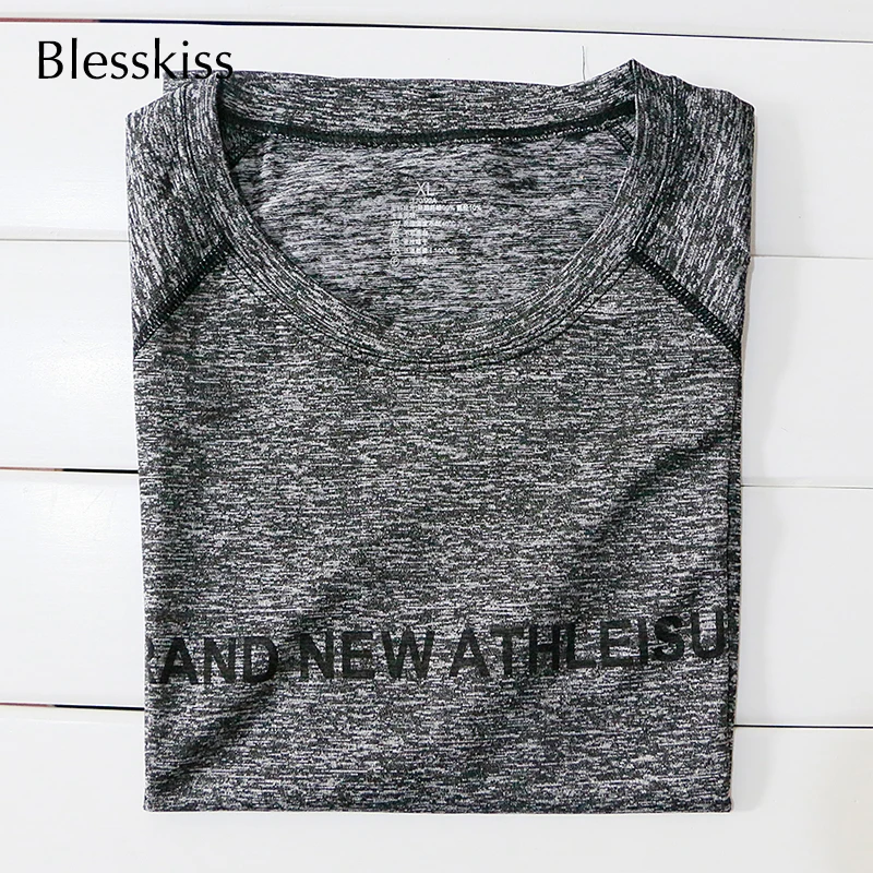BLESSKISS XXL Женская Спортивная кофта Топ для занятий йогой Фитнес ткани с коротким рукавом для тренировок футболка для дам неоновые кроссовки футболка плюс Размеры