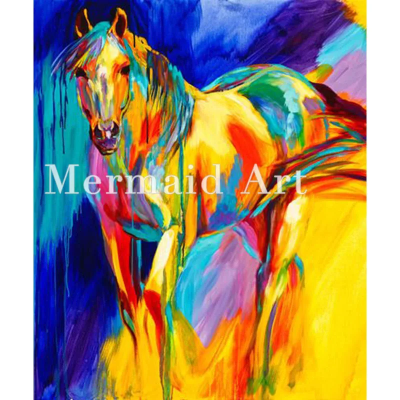 Hand Painted art Oil Paintings Animal abstract Home Decoration rainbow horse Painting On Canvas For living Room Artwork | Дом и сад
