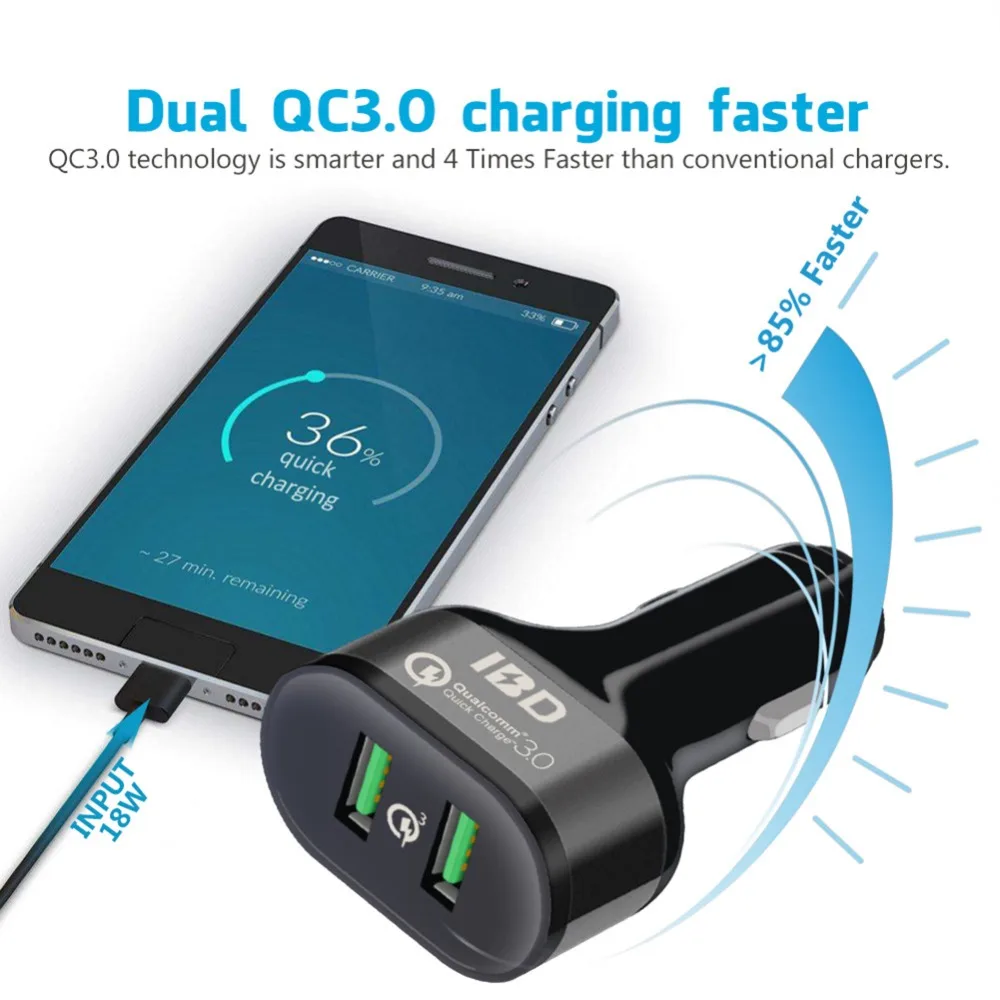 Высокое качество безопасное быстрое зарядное устройство 3 0 USB автомобильное с