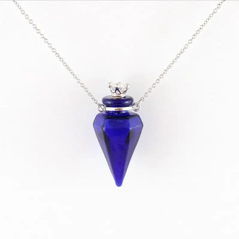 dark blue 1 шт духи из муранского стекла ожерелье красочные бутылки с конусом, ароматическое украшение, ароматическое ожерелье кулон - Окраска металла: dark blue