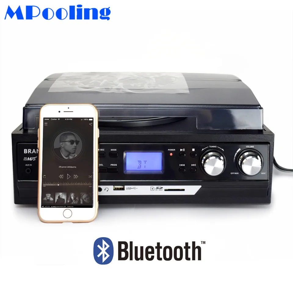 MPOOLING Bluetooth виниловый проигрыватель 3 скорости пояс-привод проигрыватель кассетный плеер MP3-плеер USB рекордер AC110V~ 130 V/220~ 240V