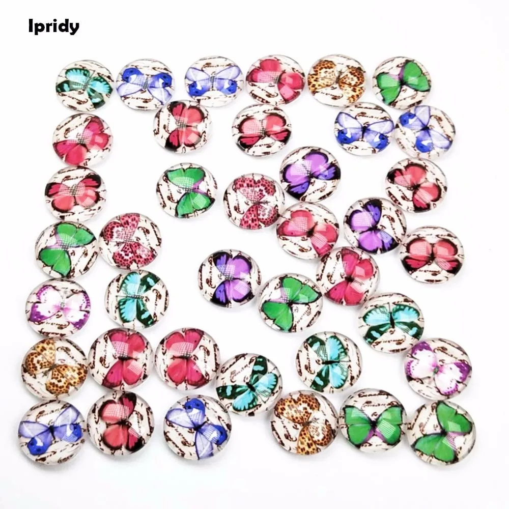 

Free Shipping 50pcs/lot Mixed Color,Printed Butterfly Glass Half Round Dome Cabochons for Jewelry Making , 12x4mm