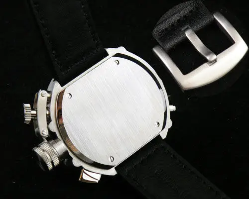 Мужские однотонные часы с автоматическим кожаным ремешком и черным циферблатом