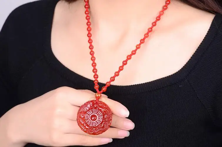 Натуральная красная подвеска-Агат ожерелье Инь Ян кулон Женский Дракон и Феникс