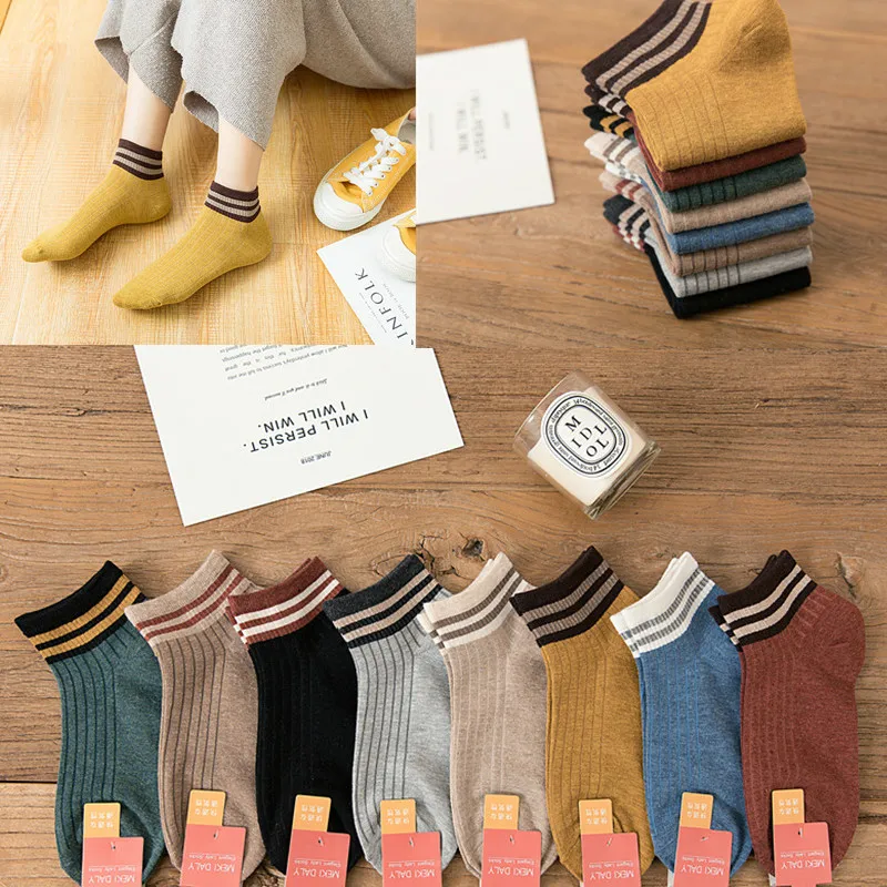 Новинка Модные женские носки с полосками короткие сезон весна-лето закрытым