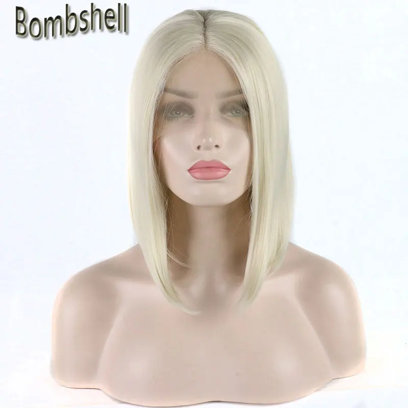 Bombshell белый блонд#60 цвет короткий боб синтетический парик фронта шнурка безклеевой натуральный волос средний пробор для белых женщин парик