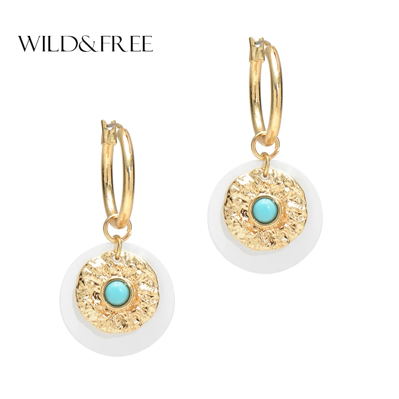 Wild & Free Boho Стиль женские круглые серьги кольца с синим камнем золото Цвет круглый
