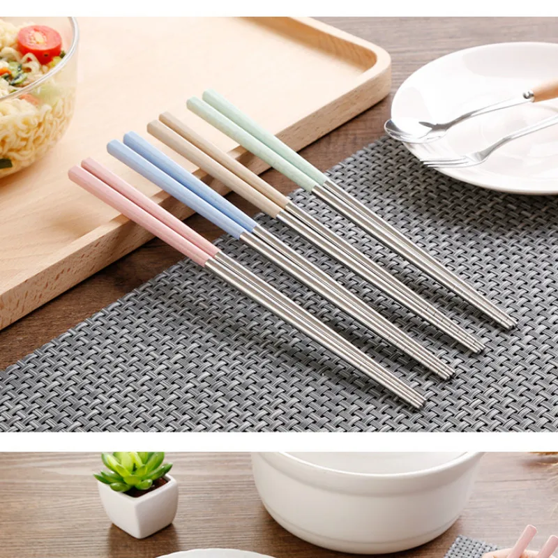 1 пара портативные палочки для еды многоразовые из нержавеющей стали пшеничная