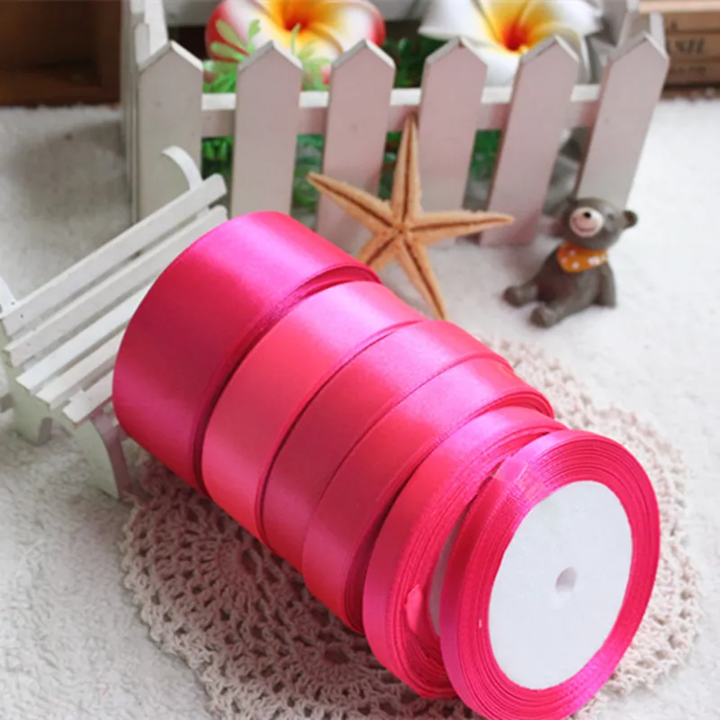 25 ярдов темно розовая красная шелковая атласная лента украшение для свадебной
