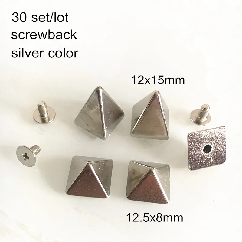 Заклепки с винтовыми заклепками 30 комплектов 3D пирамида 12 5x8 мм/12х15 м серебристые